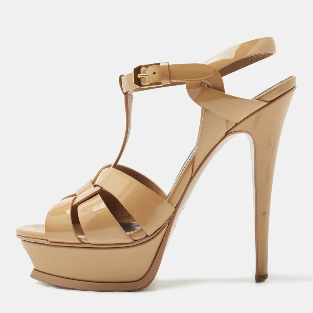 YSL SAINT LAURENT TRIBUTE PLATFORM SANDALS IN PATENT LEATHER SIZE 40